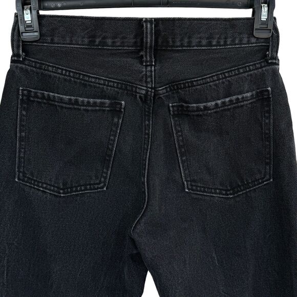 Old Navy SZ 2 Slouchy Straight Jeans Hi-Rise Button-Fly Distressed Black Wash - Picture 6 of 9